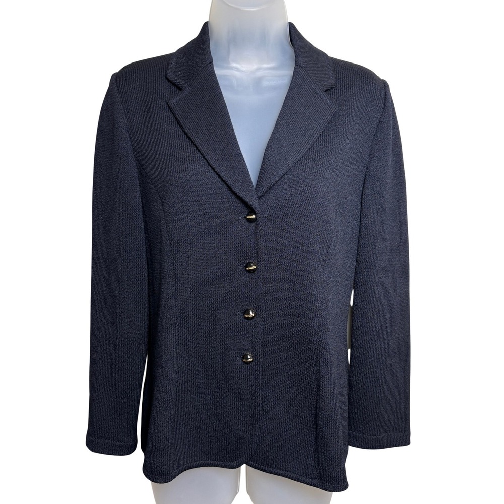 St. John Basics Marie Gray Navy Santana Knit Notch Lapel Blazer‎ Jacket Womens 4